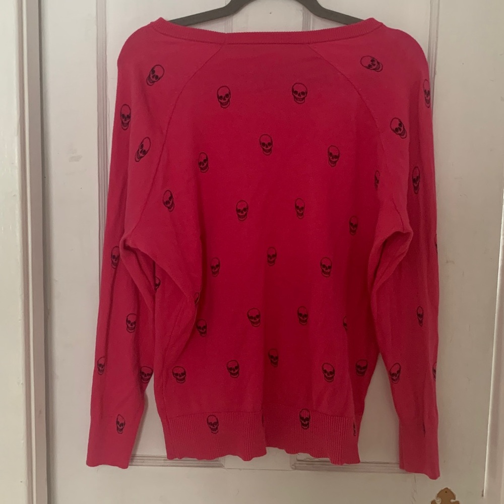 Torrid 00 Hot Pink Raglan Skull Sweater - Picture 4 of 5